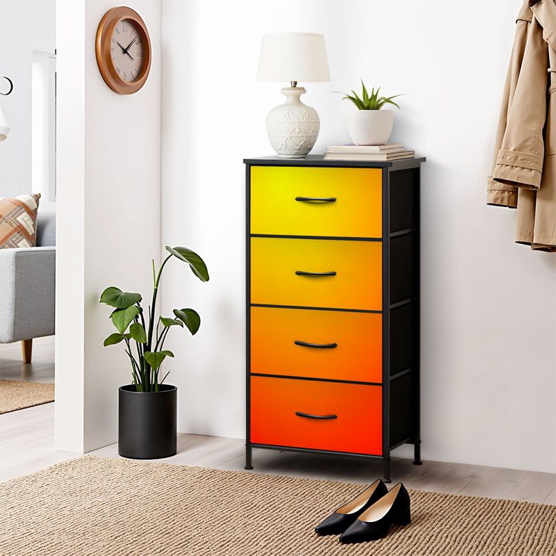 Commode pour commode de chambre à coucher pour commode à dégradé orange jaune abstrait à lumière douce Commodes et commodes en tissu avec rangement à 4 tiroirs
