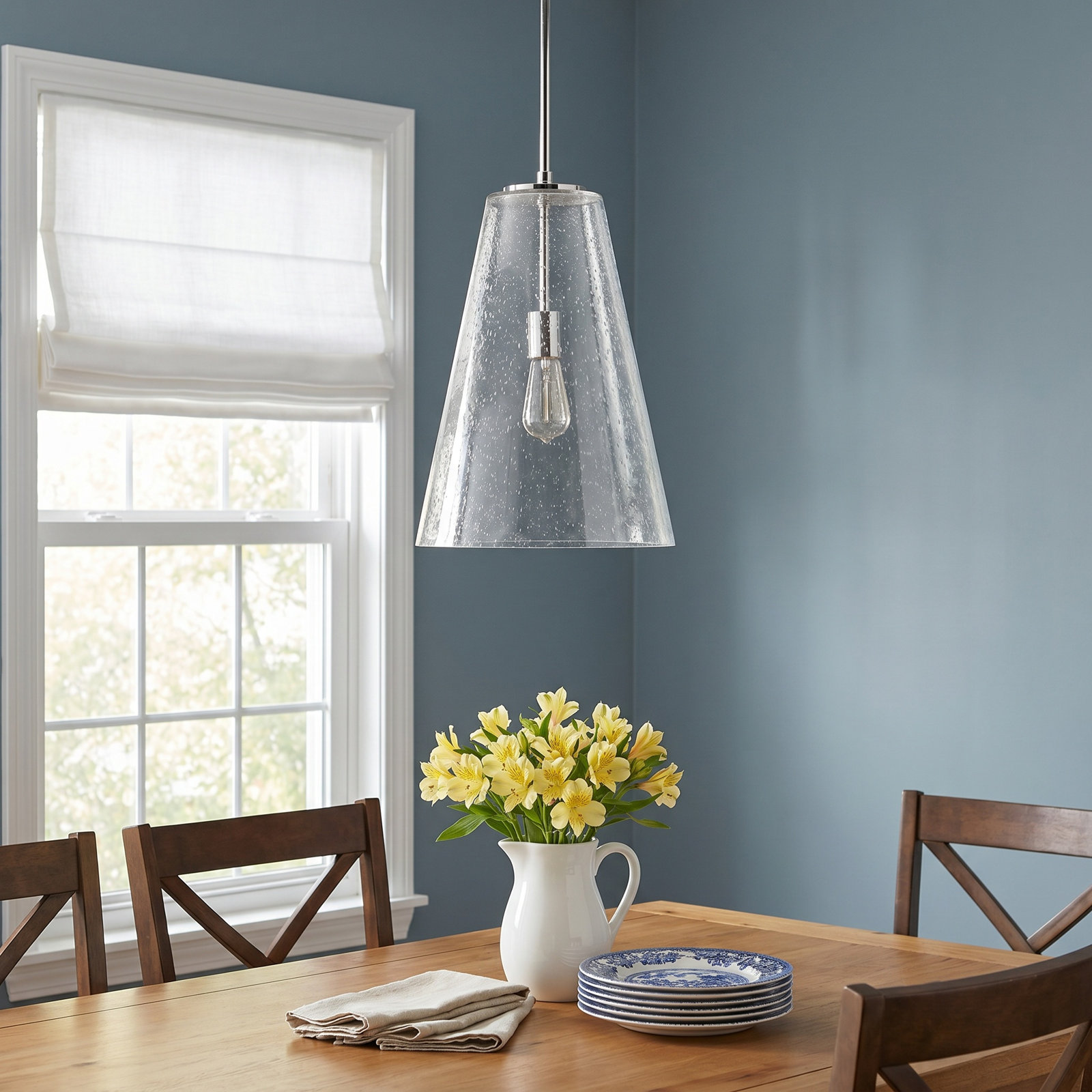 Evanne Single Light Glass Dimmable Pendant, Polished Nickel