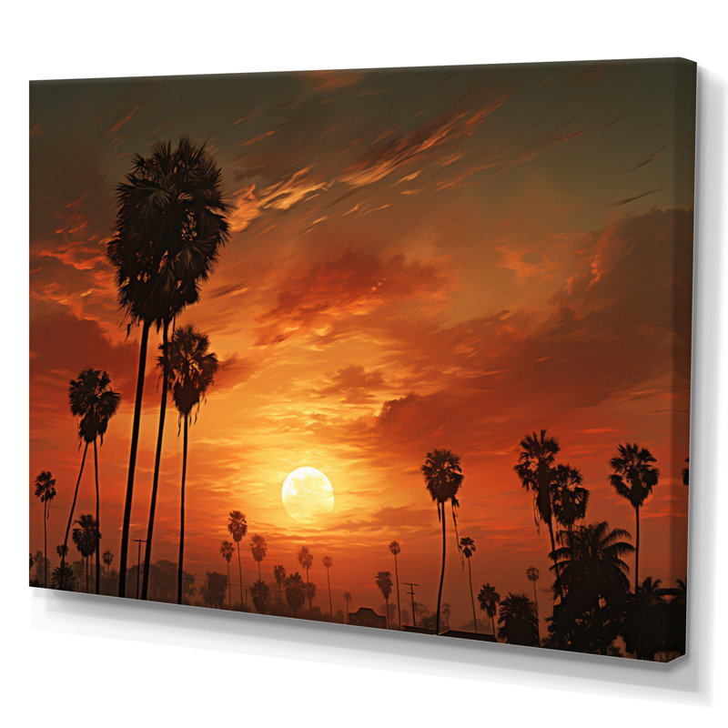 Coucher de soleil avec palmiers sur toile, Toile tendue, H 12 po x l 20 po x P 1 po