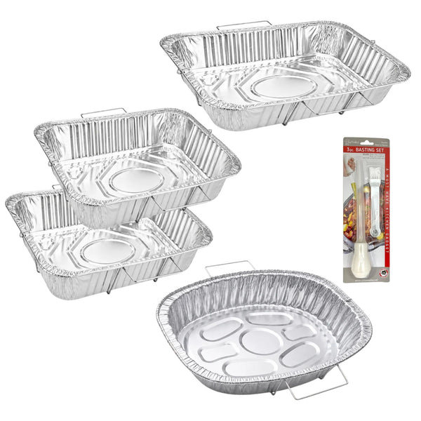 Plats à rôtir jetables en aluminium avec grilles et ustensiles pour badigeonner la dinde au four et au service