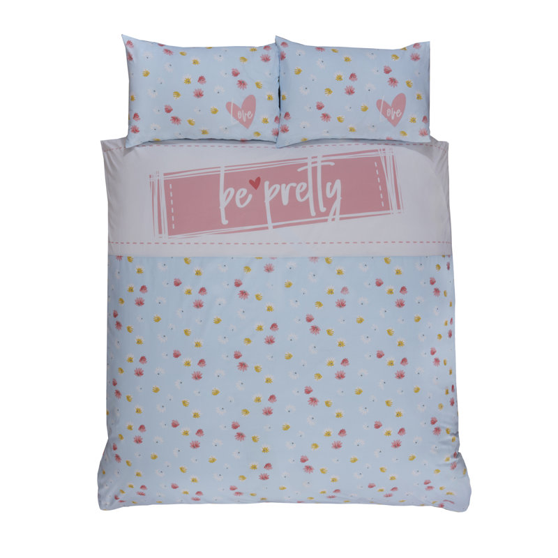 Graphic Print & Text Duvet Cover Set with Pillowcases Included, Blue, Kingsize Duvet Cover + 2 Standard Pillowcases
