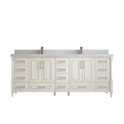 Aberdeen 84 In. W X 22 In. D Double Sink Bathroom Vanity In Alabaster With 2 In. Carrara Quartz -  Willow Collections, ABD_ALB_CARQZ_84