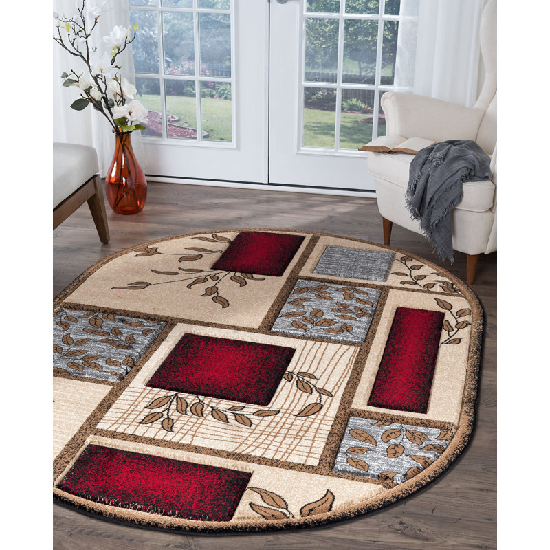 Tapis beige / rouge Zader, Ovale 5 pi 2 po x 7 pi 5 po