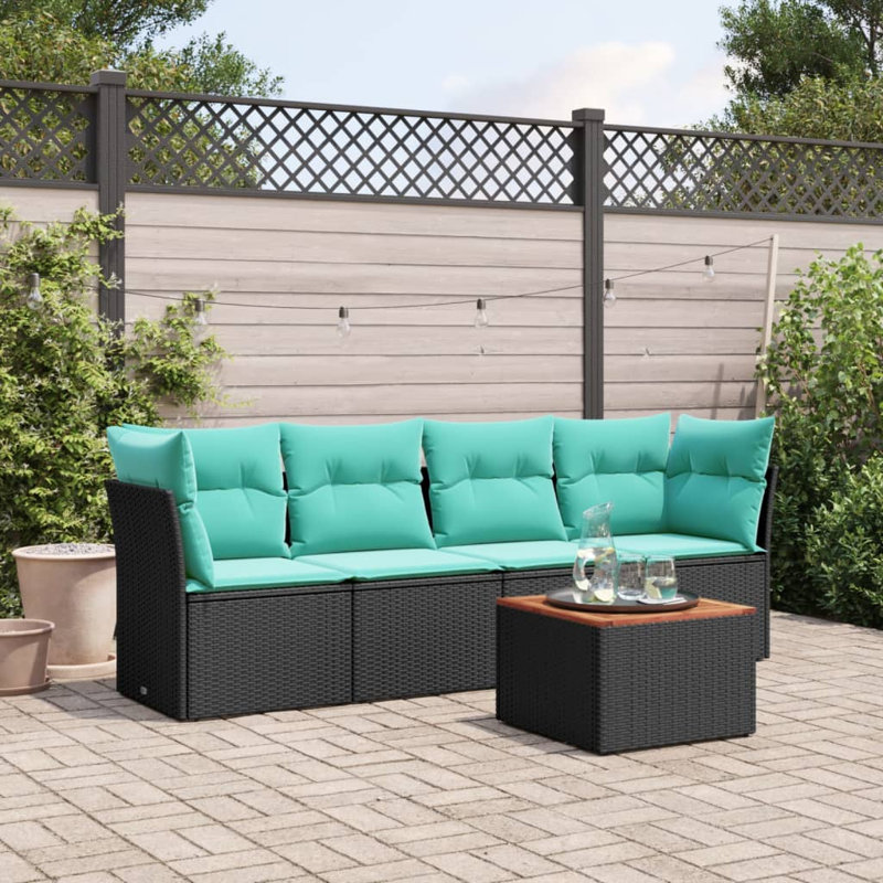  Ensemble de canapé de patio 5 pièces avec coussins en rotin de polyester noir