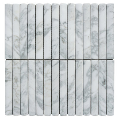Natural 11.82 in. x 12.01 in. Stacked Matte Marble Mosaic Tile
