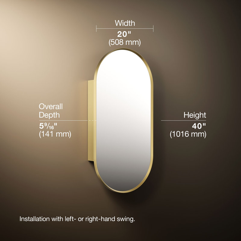 Verdera Capsule Framed Medicine Cabinet, Moderne Brushed Gold, 40" H x 20" W x 5.55" D