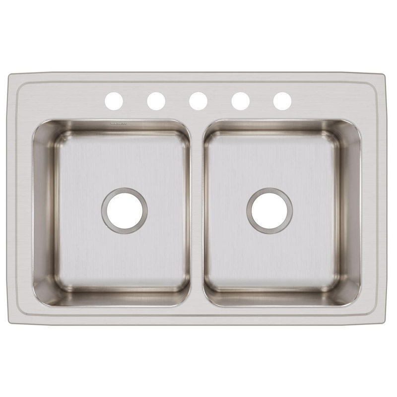 Évier de cuisine à double cuve à montage sur plan L 33 po x l 22 po Lustertone, 5 trous