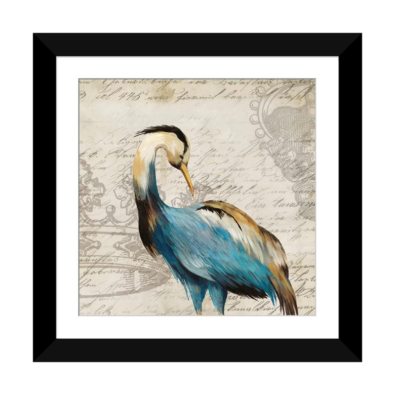 «Heron I», impression sur toile, H 16 po x l 16 po x P 1 po, Papier d'art encadré noir, Blanc