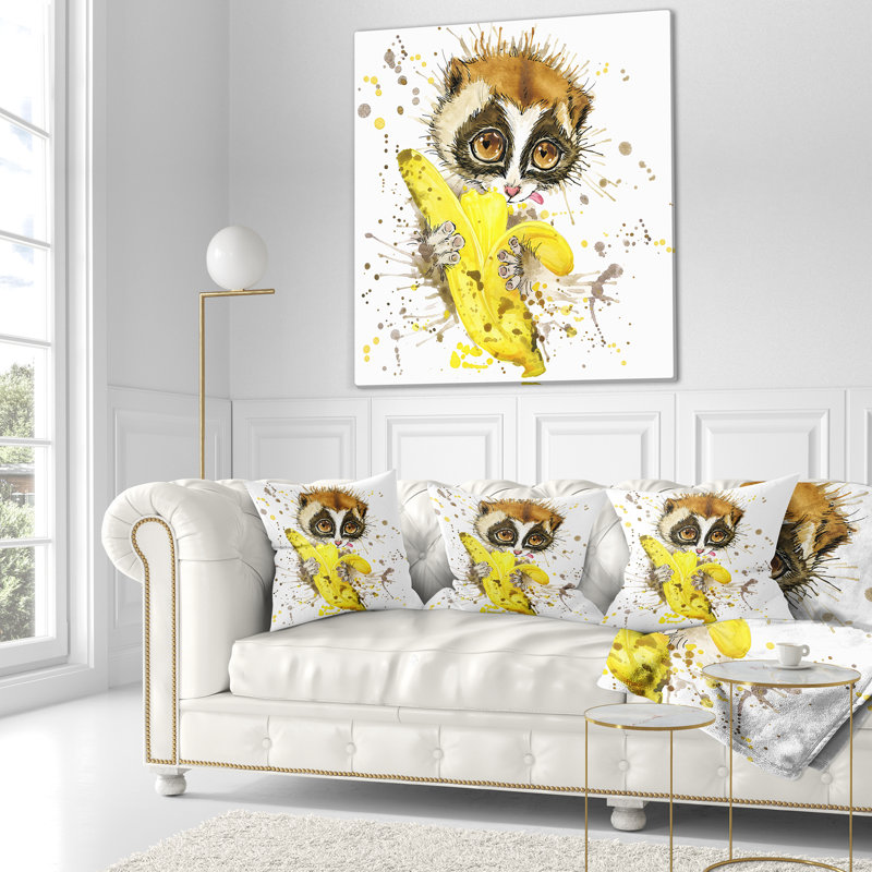 Coussin animal mangeant un lémurien, Rectangulaire, 12 po x 20 po