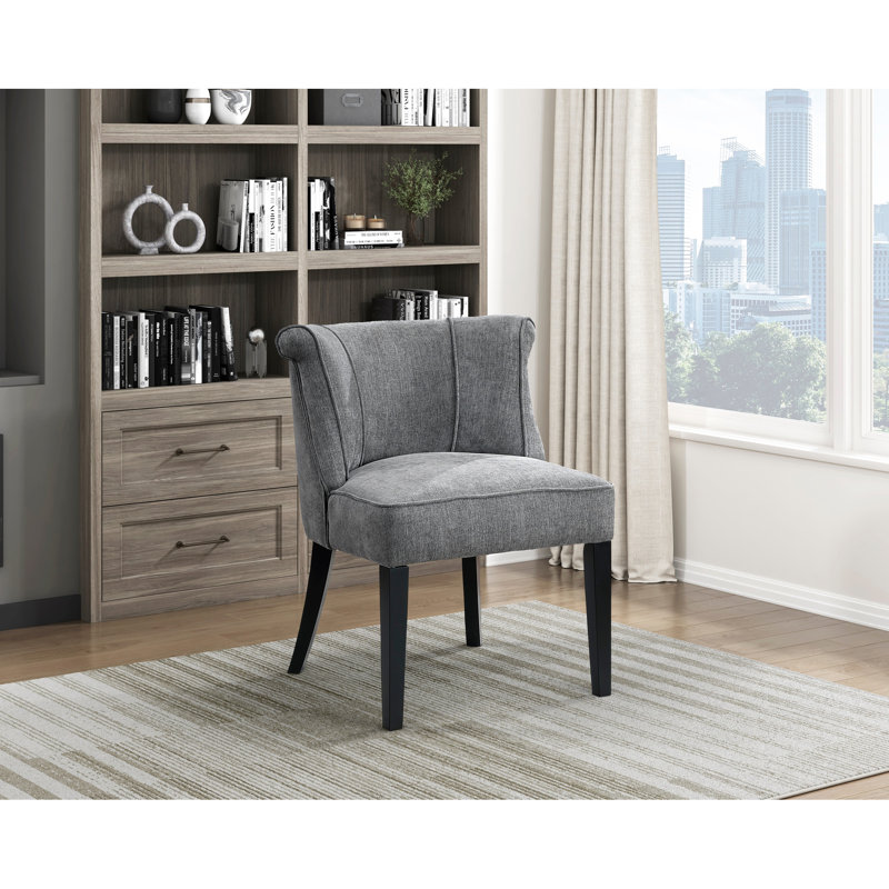 Fauteuil d'appoint élégant, revêtement texturé gris anthracite, siège à coussin en mousse, pieds de chambre chic