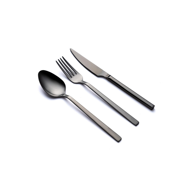 Premium 12-Piece Cutlery Set, 100% Stainless Steel, Black Finish | Includes 4 Table Spoons (8.3 x 1.8 inches), 4 Table Forks (8.3 x 1.0 inches), 4 Table Knives (8.7 x 0.8 inches) | Elegant & Durable Design, Perfect for Dining Experiences