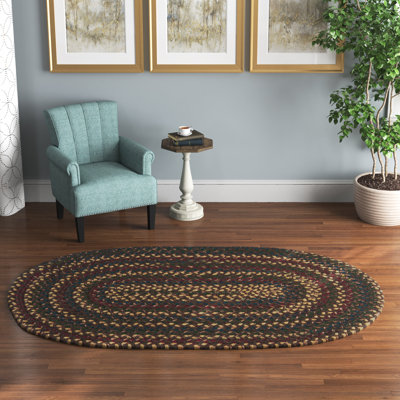 Tapis réversible en mélange de laine Aleaya - bourgogne / vert / bleu