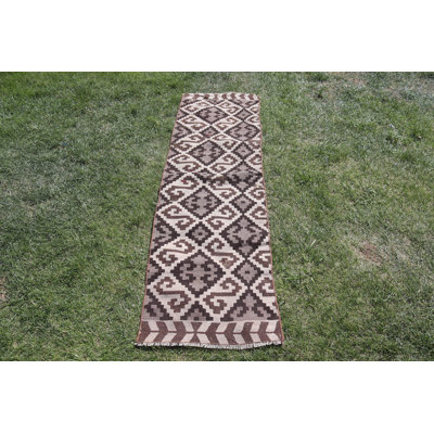 Vintage Turkish Kilim Runner Rug with Unique Geometric Design Ideal for Hallways - Handmade