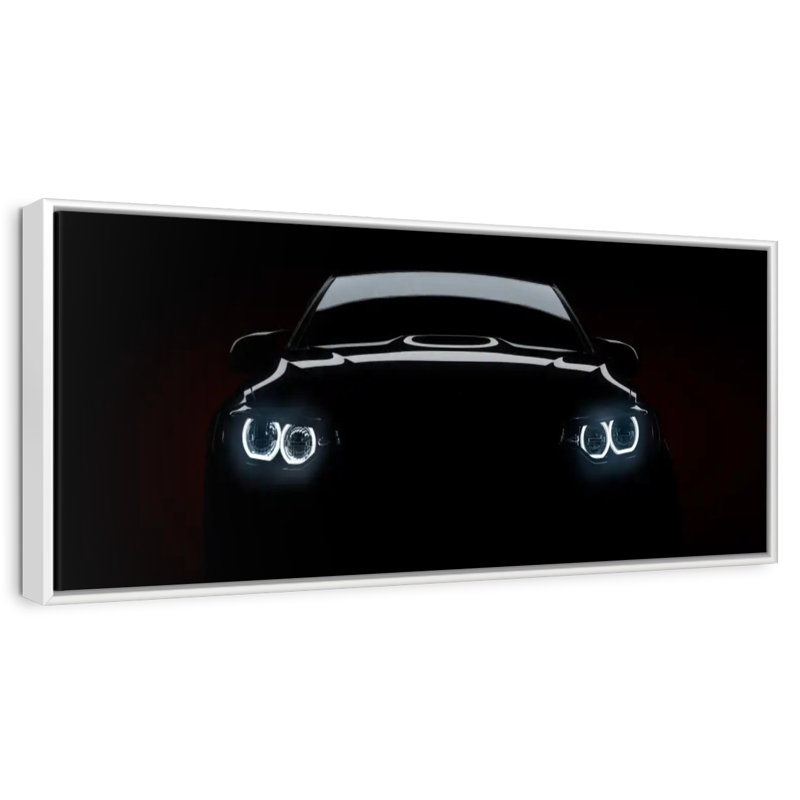 Luxury Black Car, Floating Frame White, 28" X 10"
