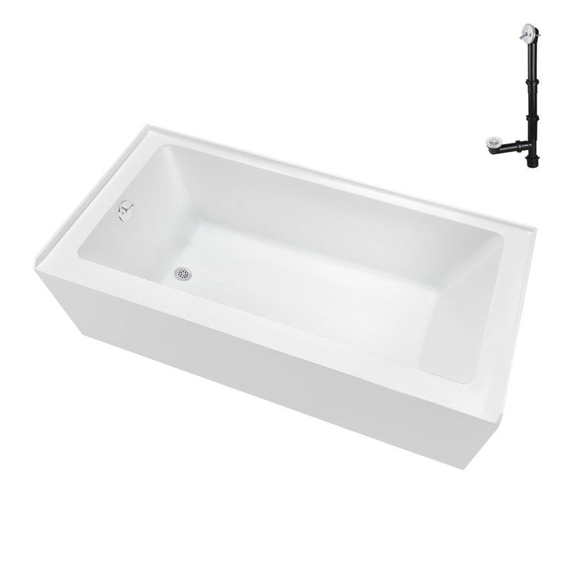 Baignoire en alcôve en acrylique blanc brillant avec drain extérieur 66 po x 32 po Streamline, Glossy White