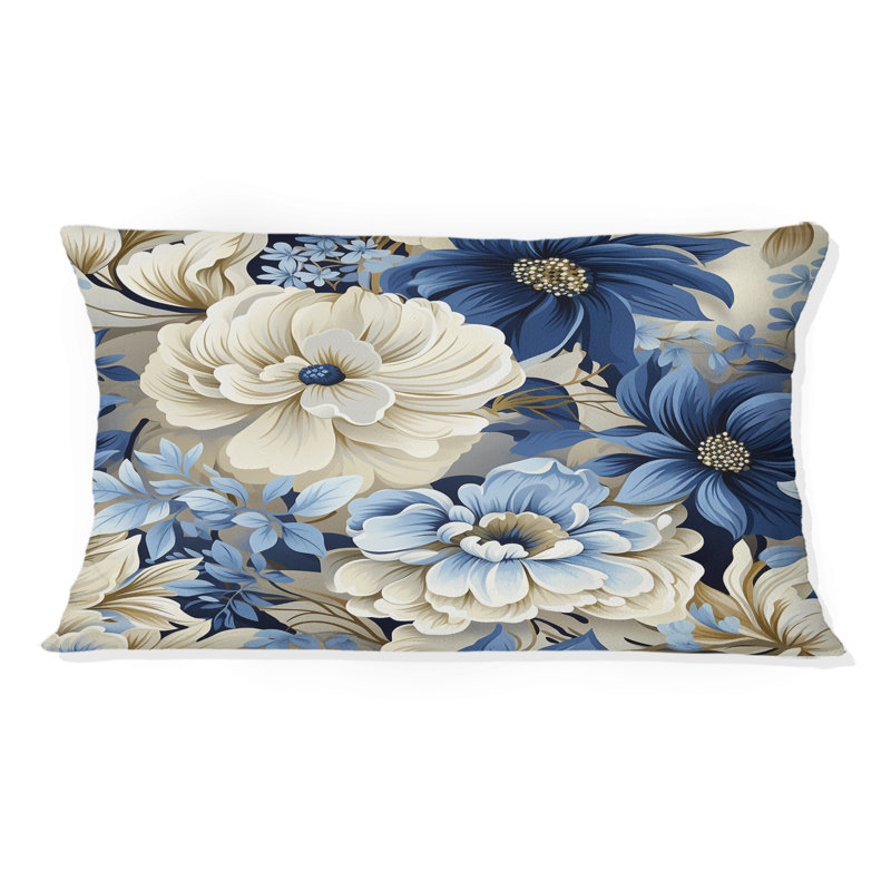 Coastal Blues White Flowers Blooms - Coussin imprimé floral