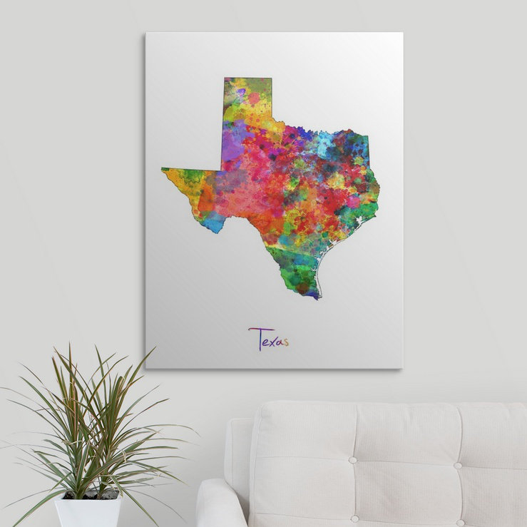 Francy «Texas Map» par Abarca, impression, H 24 po x l 18 po x P 1,5 po, Toile