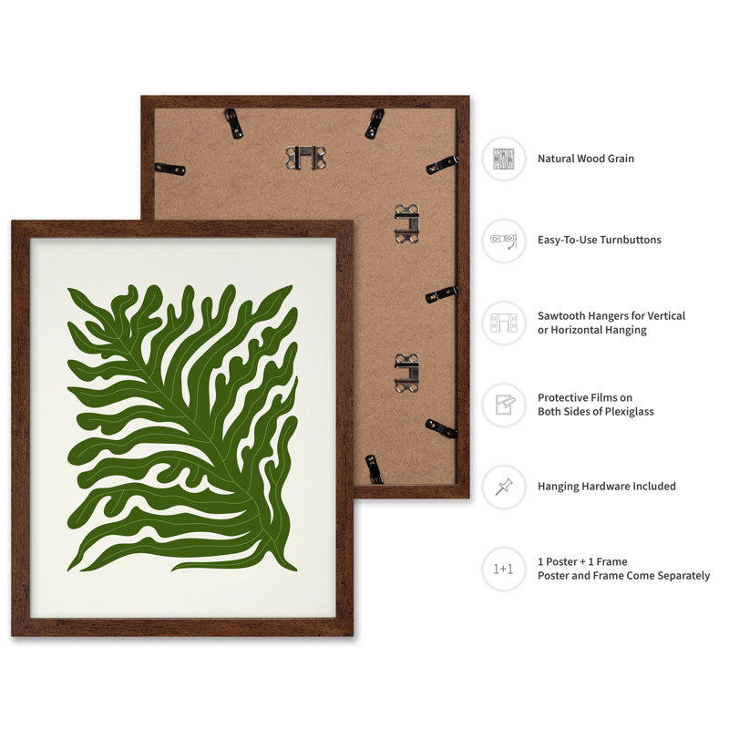 Vert floral, Affiche, H 24 po x l 32 po, Encadrement brun
