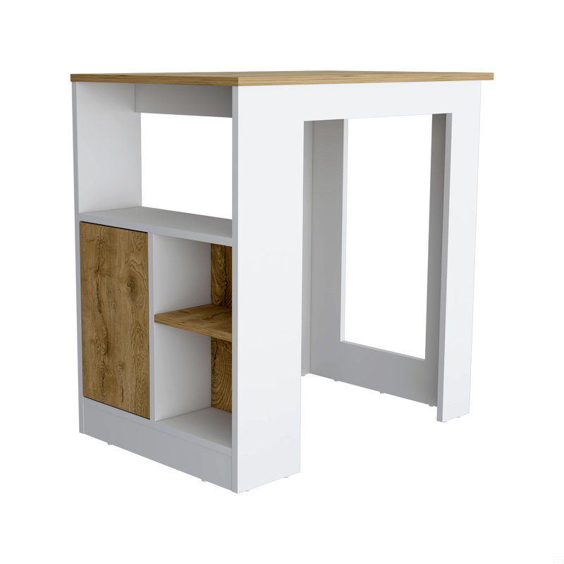 Îlot de cuisine avec système d'armoire à une porte à pousser et tablettes latérales, Blanc