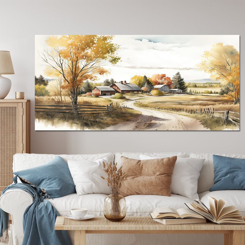 Magnifique grange au printemps - art mural sur toile de campagne / campagne, Toile tendue, H 28 po x l 60 po x P 1,5 po