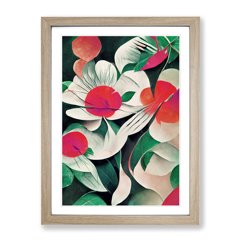 Abstract Flowers No.2 - Framed Print, 34cm H x 25cm W x 2cm D, Oak