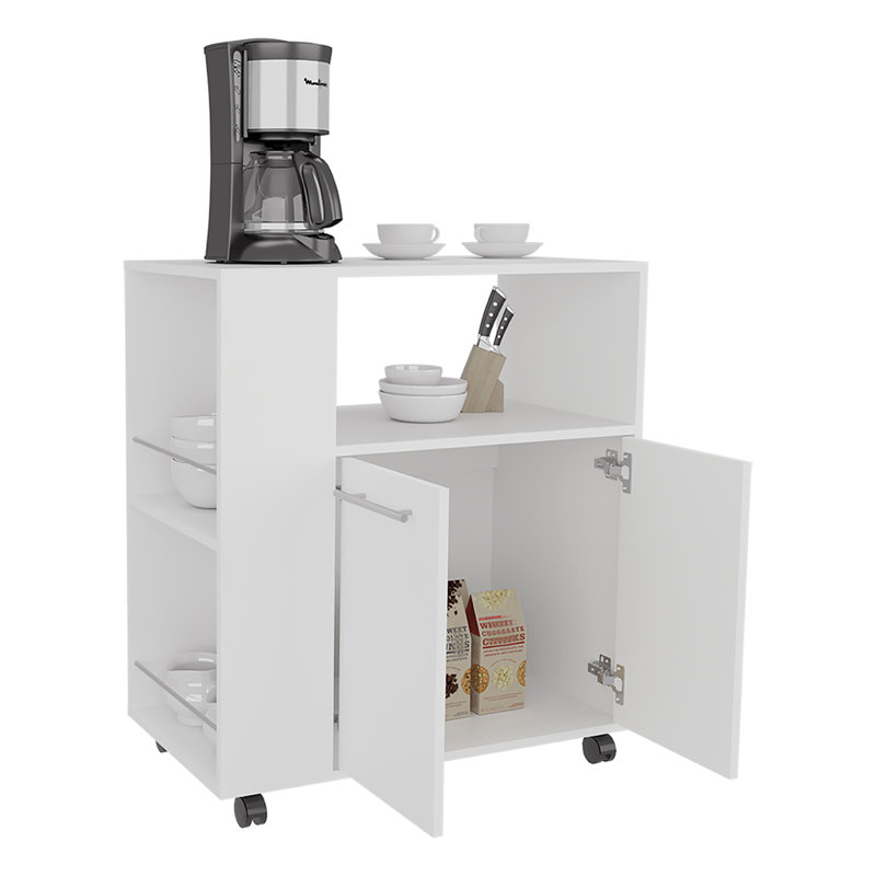 Eldon Two-Door Kitchen Base Cabinet Cart with four Shelves, Side Shelves, Cabinet, Kitchen Storage, White