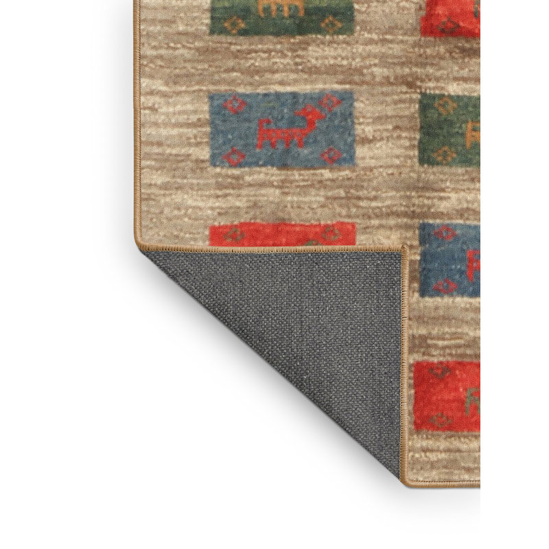 Tapis contemporain rouge / vert Kaphan, Rectangle 5 pi x 7 pi