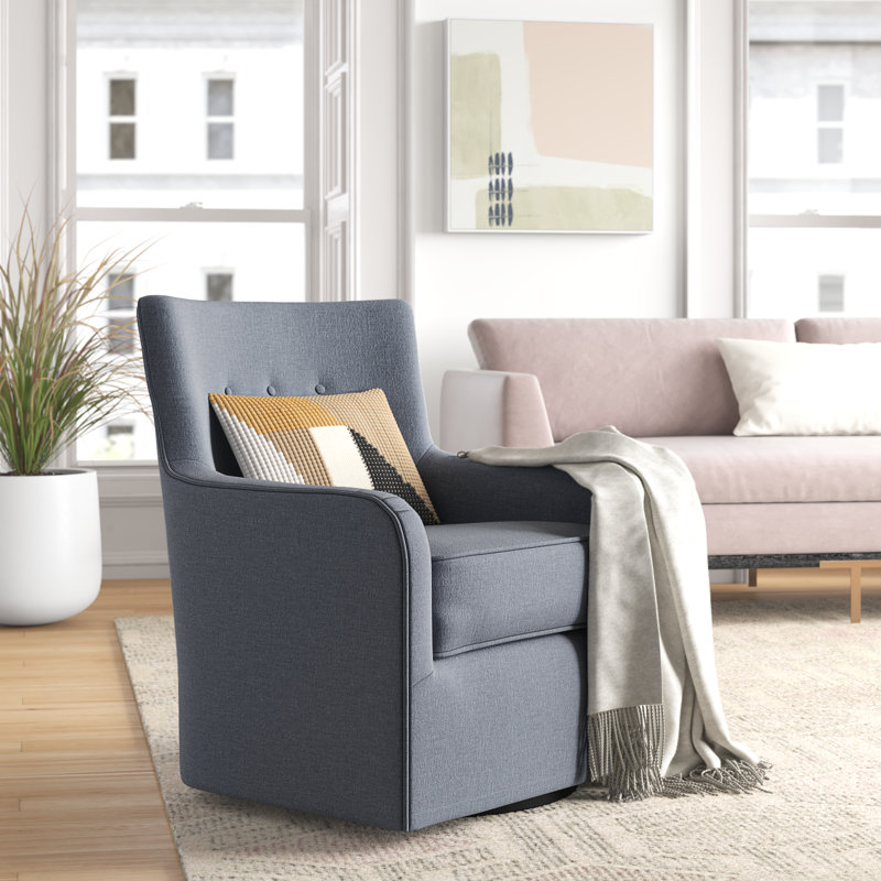 Adele Tufted Upholstered Swivel Accent Armchair with Removable Seat Cushion, Blue