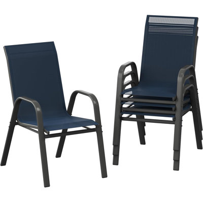 Set of 4/6 Outdoor Stackable Dining Chairs with PVC-coated polyester Fabric, High Back, 400 lbs Capacity, All-Weather Patio Chairs for Backyard, Poolside, Garden, Navy Blue