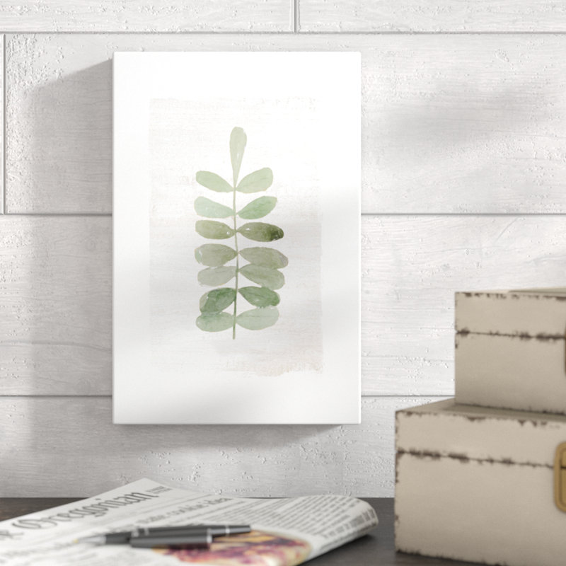 Tige de feuille verte avec texture peinte et vieillie - reproduction sur toile, H 12 po x l 8 po