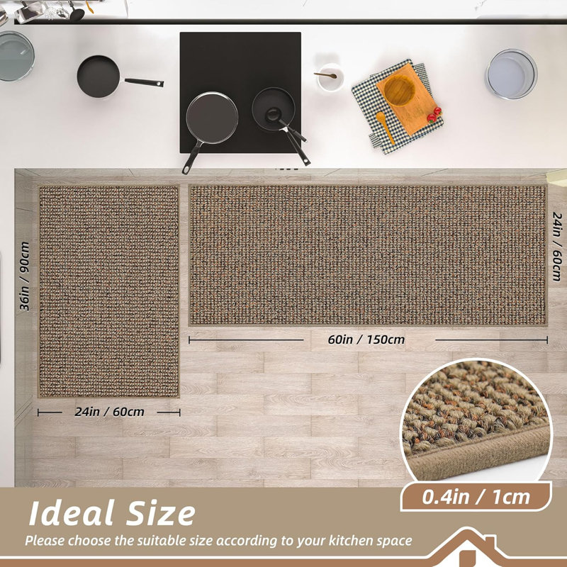Ensemble de 2 tapis de cuisine absorbants résistants aux taches (24 po x 36 po + 24 po x 60 po), Taupe
