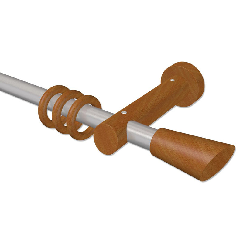 Wood Adjustable 2cm Curtain Pole Set, Silver Grey/Cherrywood Varnished, 5cm H x 420cm W x 15cm D