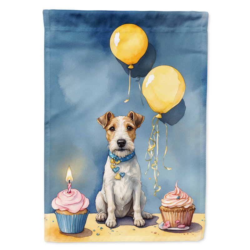 Drapeau de jardin «Happy Birthday», Fox terrier