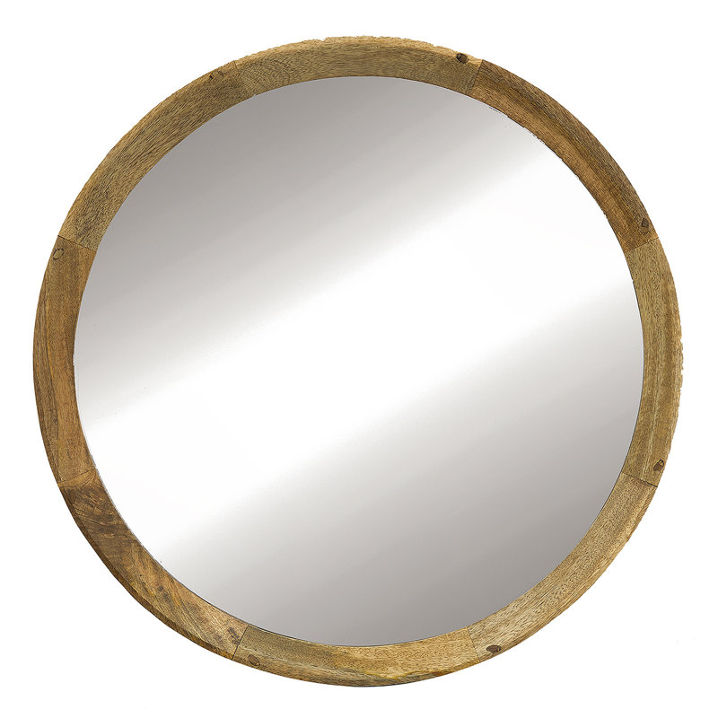 D20x1.5"Transitional Decor Style Mango Wood Wall Mirror Wall Decor, Brown