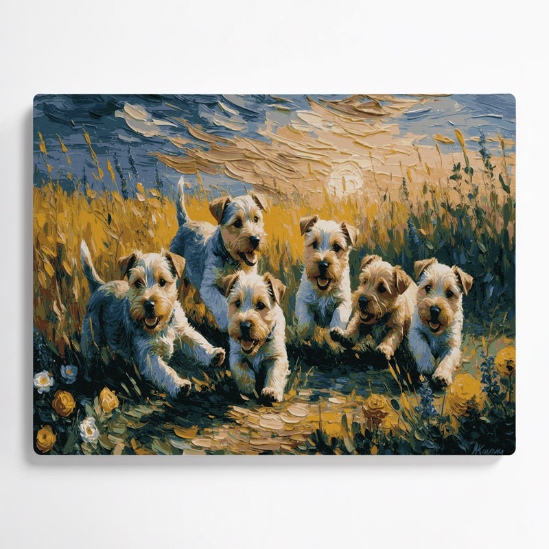 Chiens Norfolk Terrier gris, art mural en métal, H 12 po x l 18 po