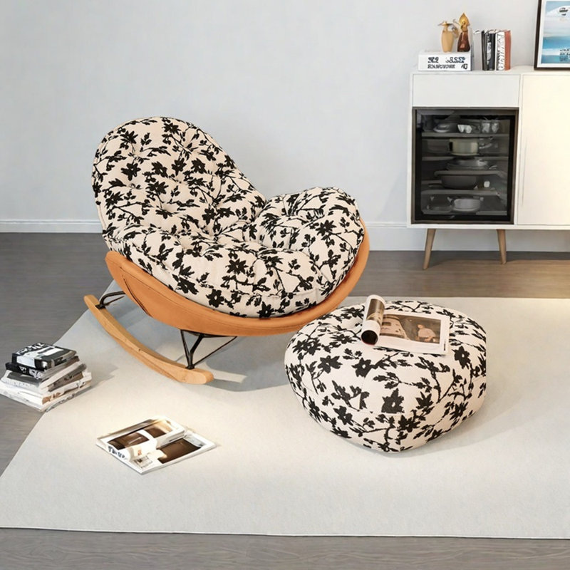 Chaise berçante ergonomique en chenille, Blanc / orange