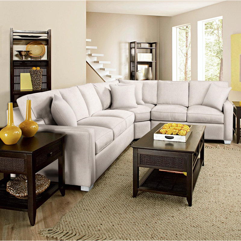 Ellora Upholstered L-Shaped Sectional Symmetrical, Gray and Teal Stripe, Frost White