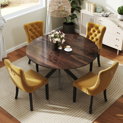 Round Wood Dining Set with Tufted Dining Chair by House of Hampton