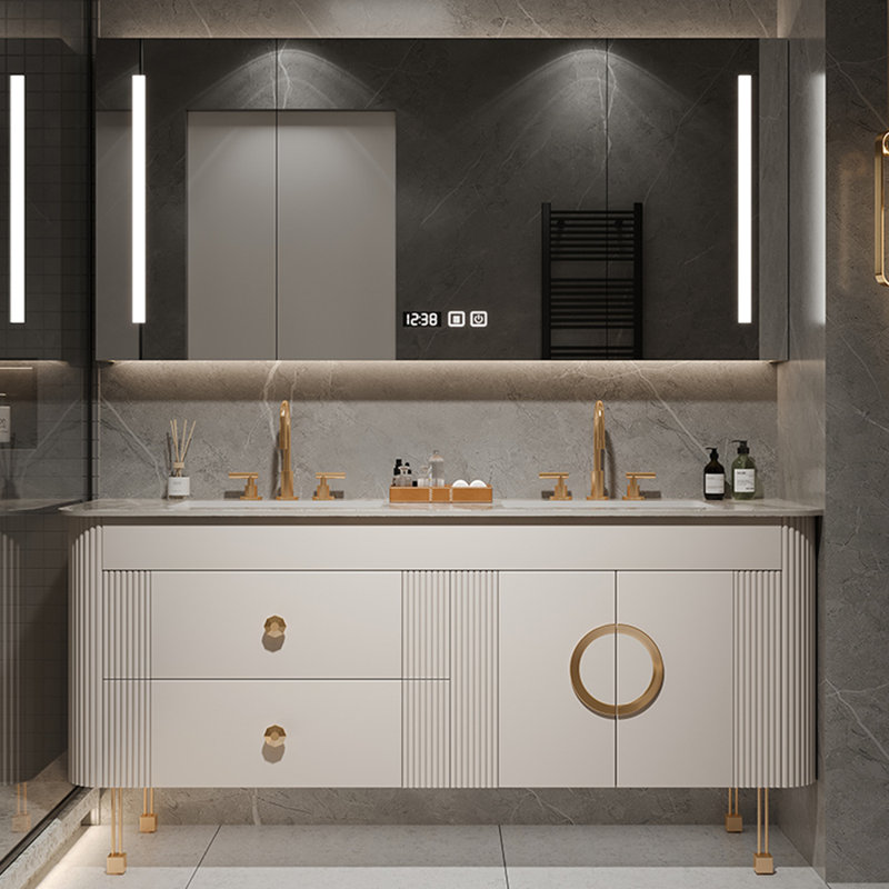 Armoire de salle de bain légère et luxueuse, Blanc, H 31,5 po x l 62,99 po x P 21,65 po