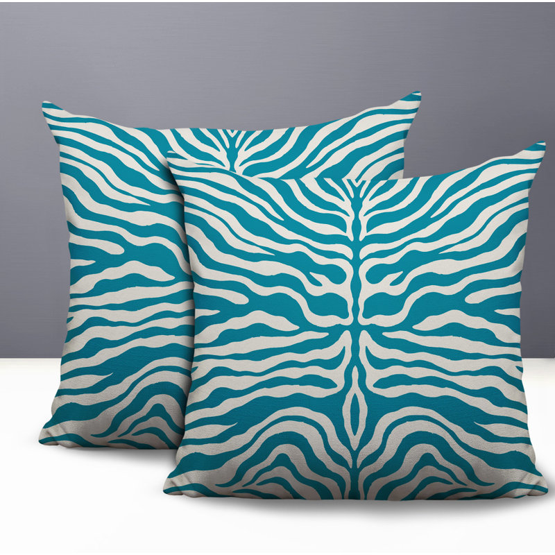 Oreiller réversible intérieur / extérieur à imprimé zébré Eden, 20x20, Turquoise