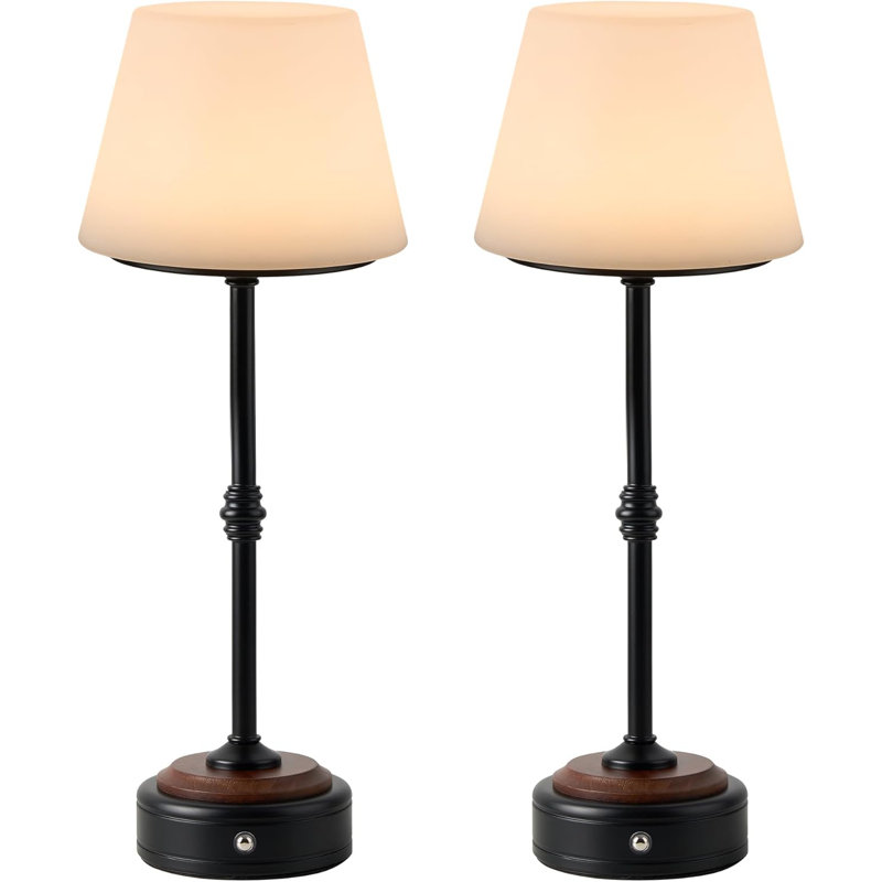 Cordless Dimmable LED Table Lamps With Rechargeable Battery - Set Of 2, Wood Base, 3 Brightness Levels