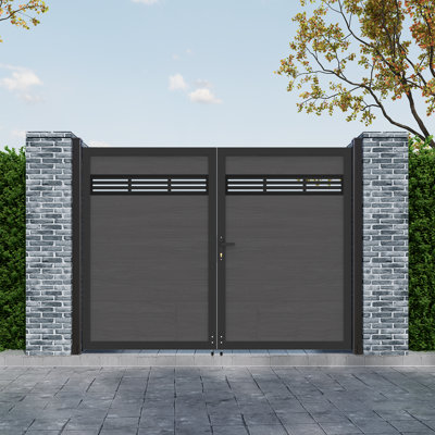 Barrière d'intimité décorative 6 pi H * 8 pi l avec cadres en métal et ensembles de poignées, double barrière en bois composite en plastique - sans les poteaux