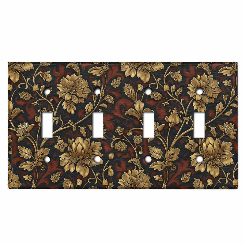 Couvercle de plaque d'interrupteur en métal; Bascule à 4 bandes US standard - Image imprimée d'un élégant motif floral damassé