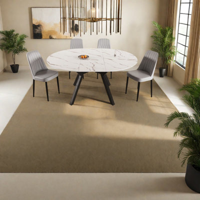 Expandable Dining Table Sets With Mdf And Metal Design, Modern Style For Home