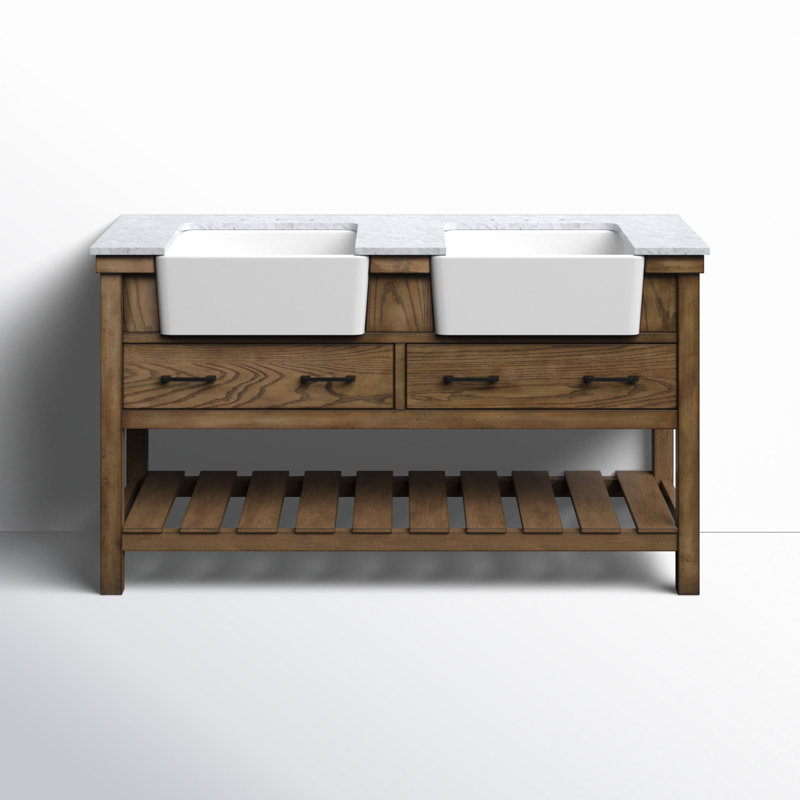 Pelaghia 60'' Double Bathroom Vanity with Marble Top, Driftwood