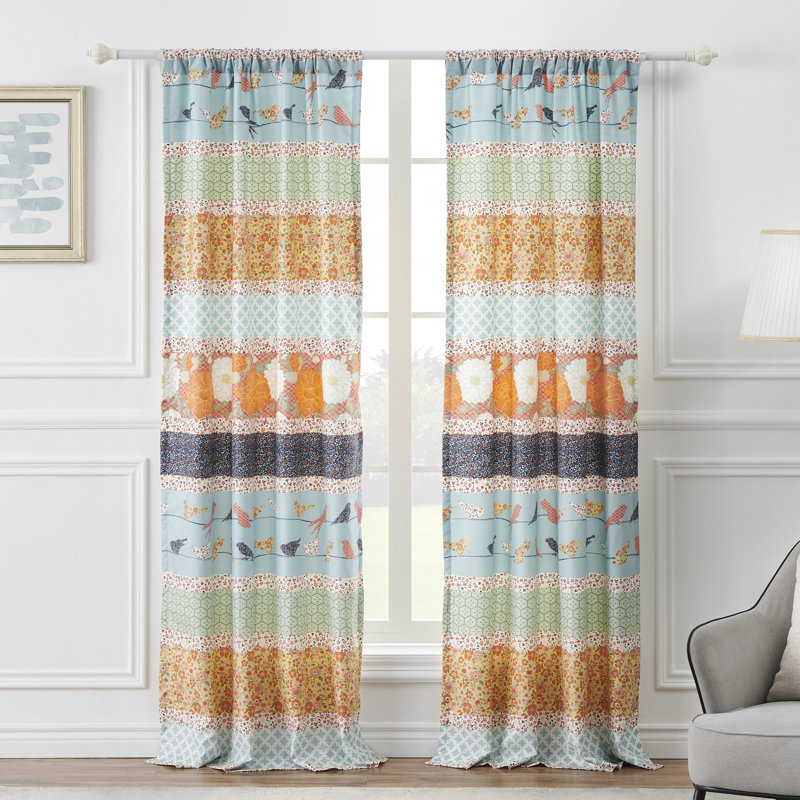 Carlie Semi-Sheer Rod Pocket Curtain Panels, 42" W x 84" L, Calico Stripes