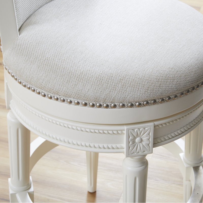 Tabouret de bar pivotant en bois massif Ted, Alabaster White Polyester, 1, Tabouret de bar (siège d'une hauteur de 31 po)