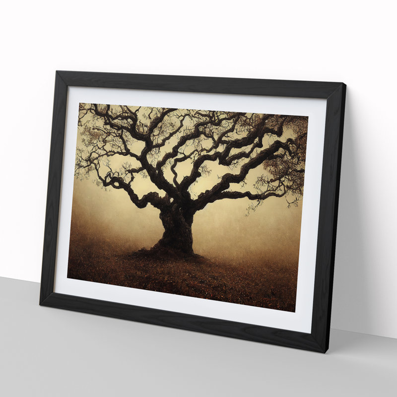 Oak Tree - Single Picture Frame Print, Black, 46cm H x 64cm W