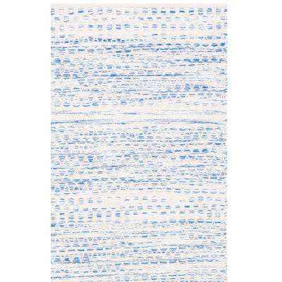 Kilim Hand Woven Wool/Cotton Geometric Rug in Ivory/Blue