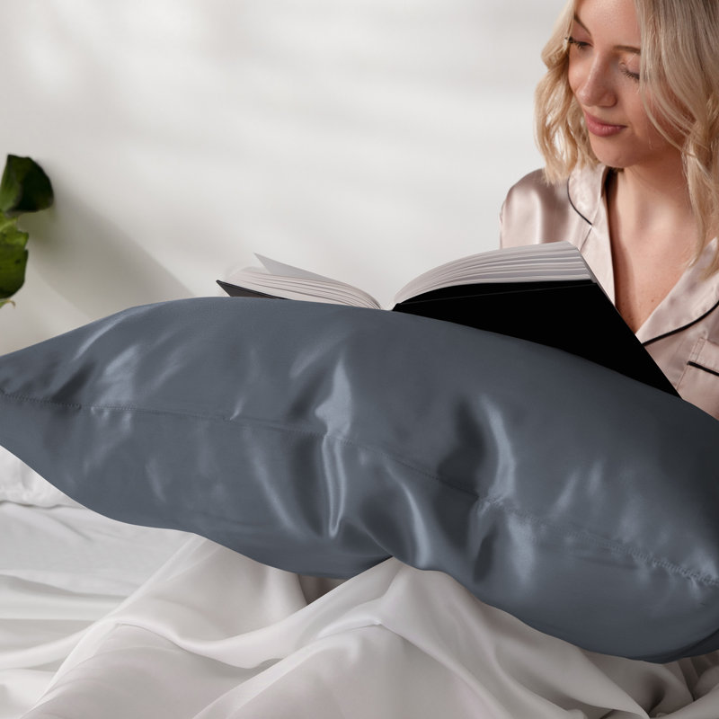 Luxurious 100% Mulberry Silk Zippered Bed Pillowcase - 19 Momme, Blue,  Queen Pillowcase